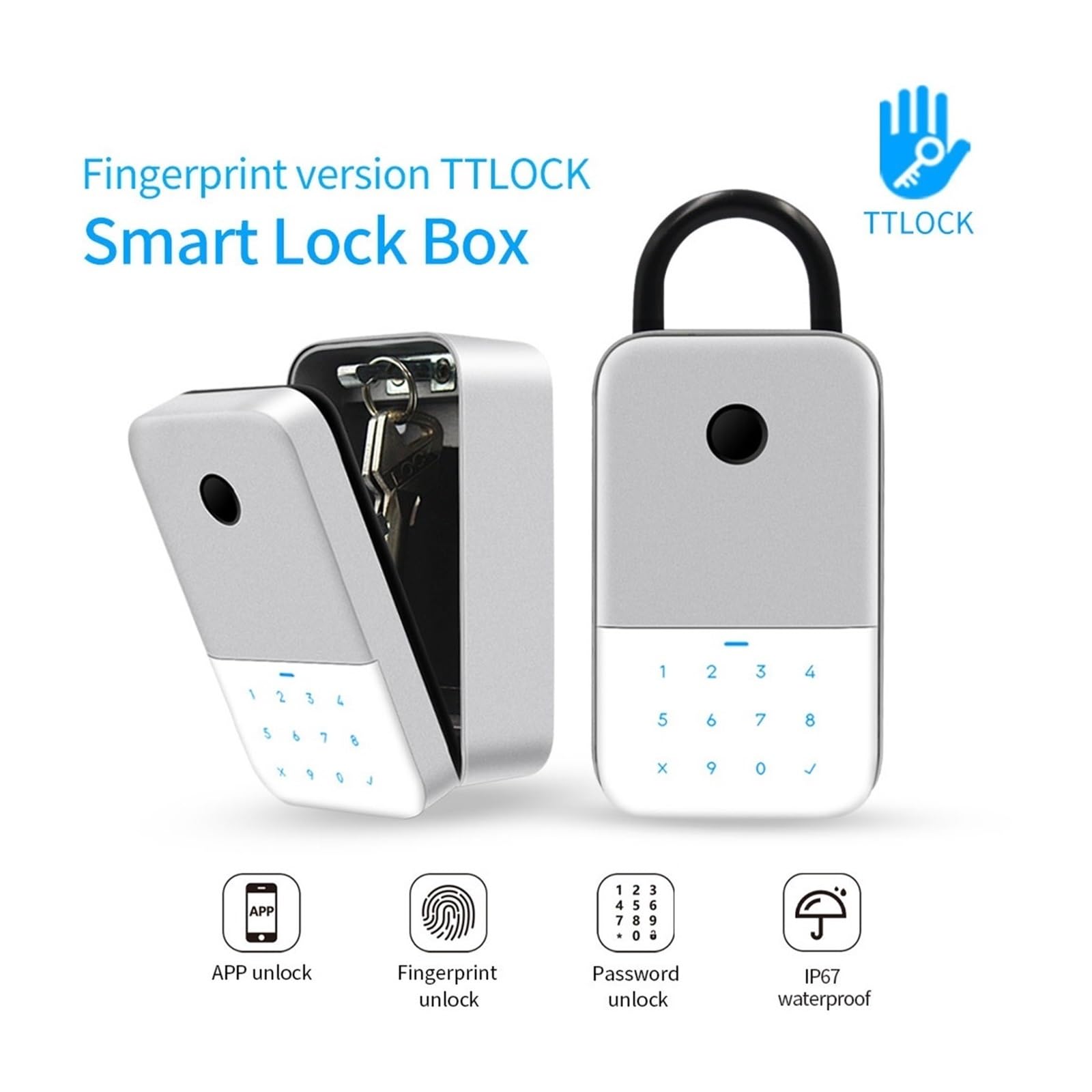 Cassetta di sicurezza, Cassetta di sicurezza digitale impermeabile TTLOCK con accesso remoto tramite app Finrprint, montaggio a parete, antifurto