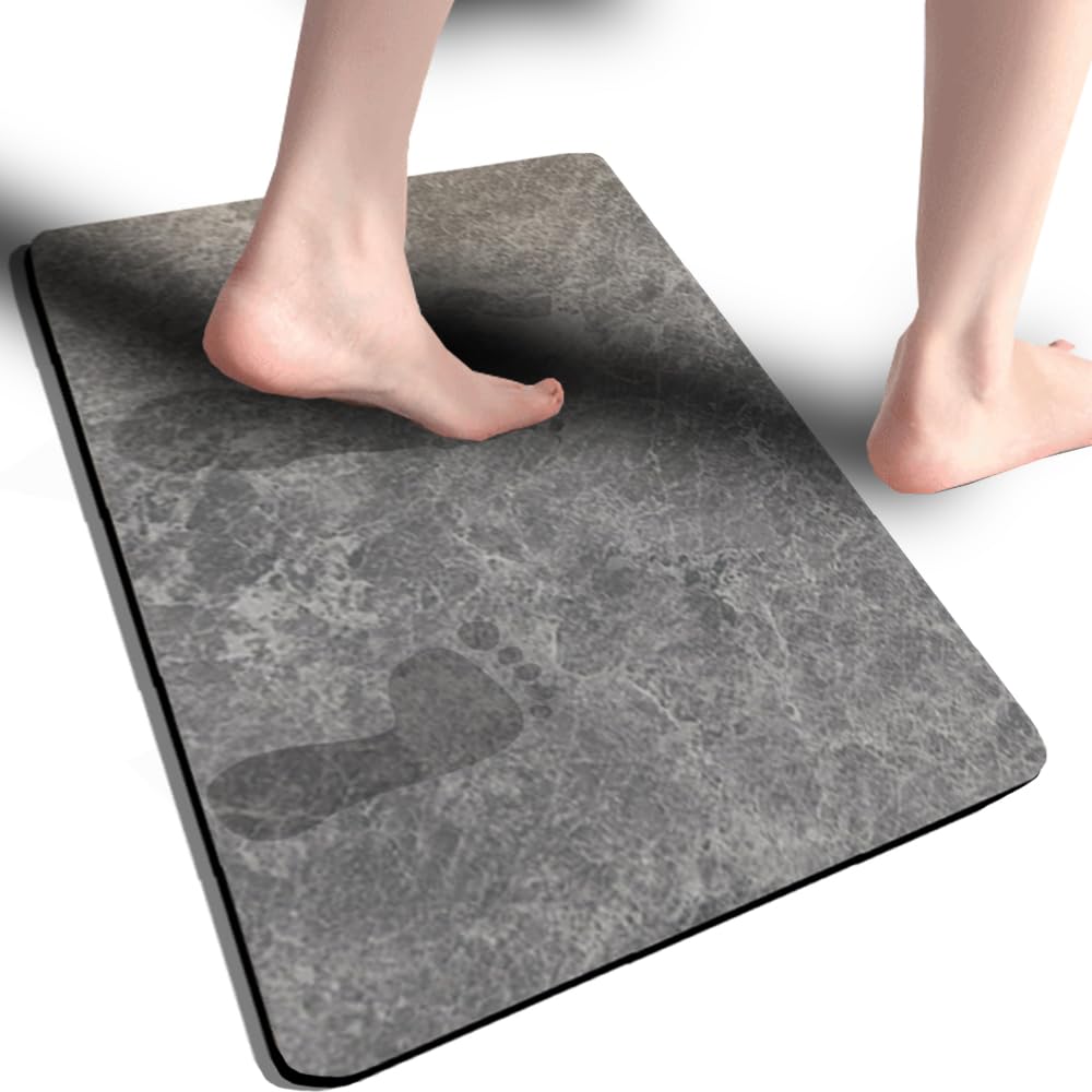 Bath Mat Bathroom Marble pattern rubber mat 40x60cm ultra-thin absorbent non-slip bathroom rug quick-drying bathroom carpet entrance mat kitchen easy to clean toilet carpet(Grey) (15.7x23.6inch) - Image 2