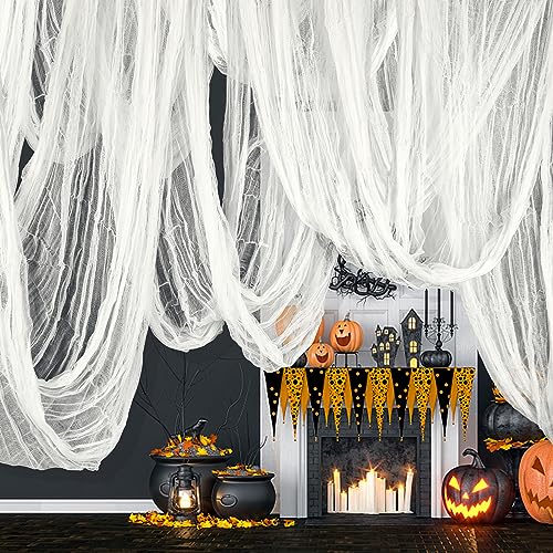RunNico 600 x 85 Creepy Cloth - Large White Halloween Spooky Fabric Cloth - Creepy Spooky Halloween Decorations for Haunted House Window Backdrops Garden Party Yard Wall Doorway