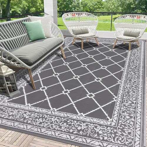 HEBE Outdoor Rug Waterproof 6x9, Reversible Plastic Straw Rug RV Camping Rug, Indoor Outdoor Patio Mat Clearance, Outside Carpet for Porch,Deck,Camper,Balcony,Backyard,Picnic