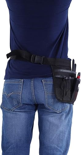 Miniatura 3 de Cinturón de herramientas de jardinería con 6 bolsillos de diferentes tamaños y profundidad Cinturón de cintura ajustable de tela Oxford (negro)