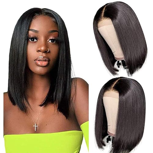 12 Inch Short Bob Wigs Human Hair 4X4 HD Transparent Lace Closure Brazilian Virgin Straight lace Front For Black Women Pre Plucked with Baby Natural 150% Density