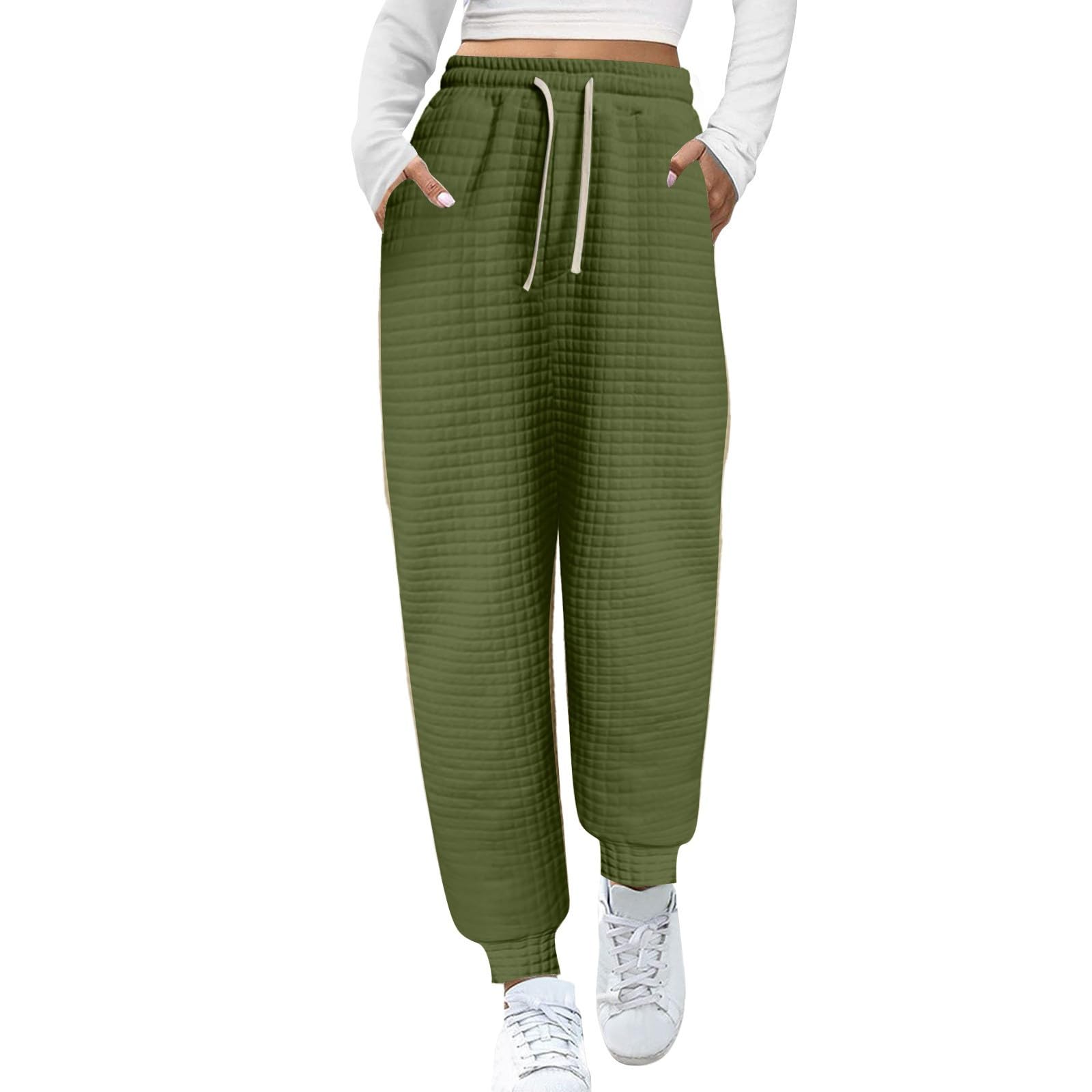 XUNRYAN Womens Casual Sweatpants High Waisted WaffleKnit Joggers Workout Pants Fashion Trousers Loungewear 2024 Fashion