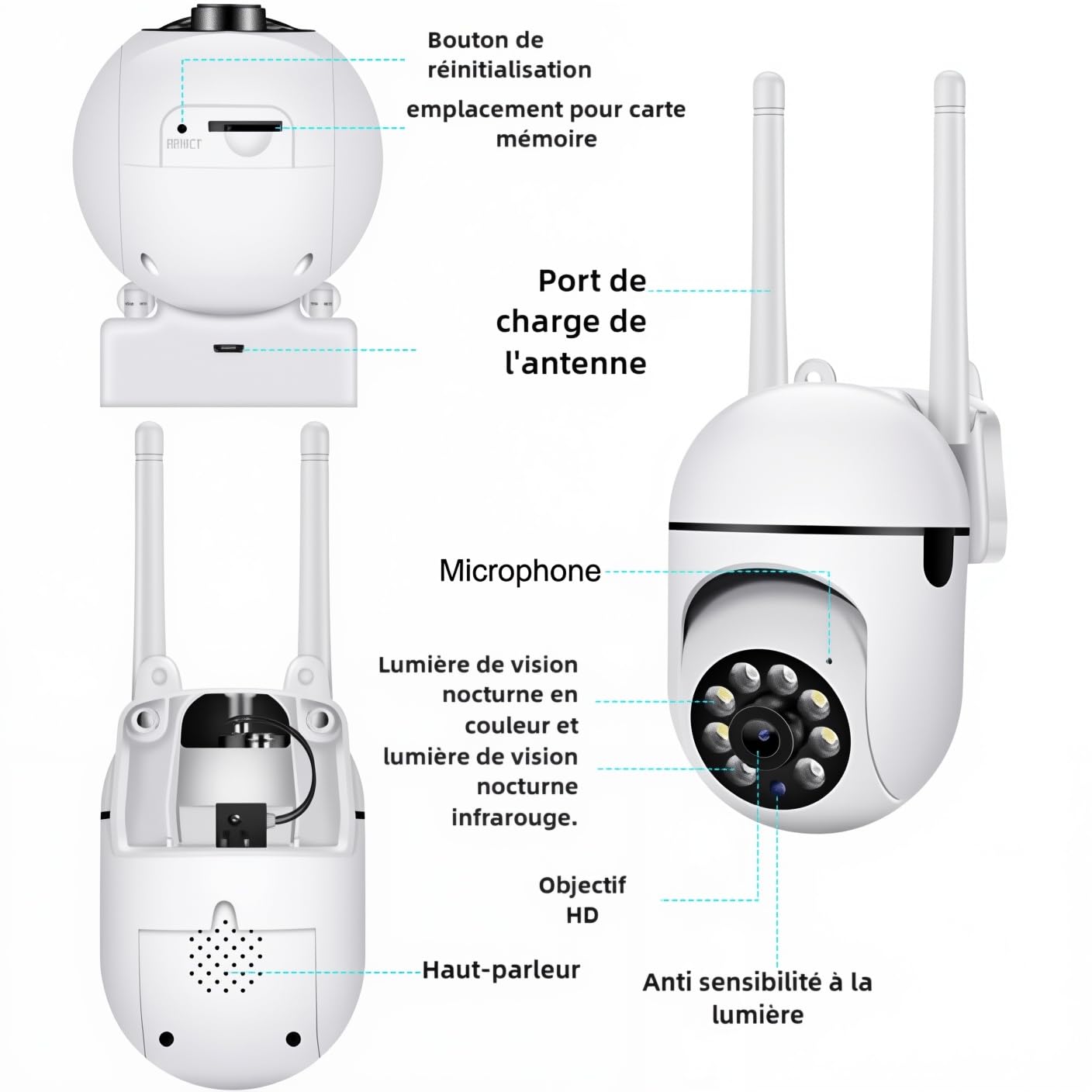 Juego de 4 Cámaras de Vigilancia WiFi 1080P 3MP 360° 5GHz/2.4GHz, Visión Nocturna, Audio Bidireccional, Detección de Movimiento