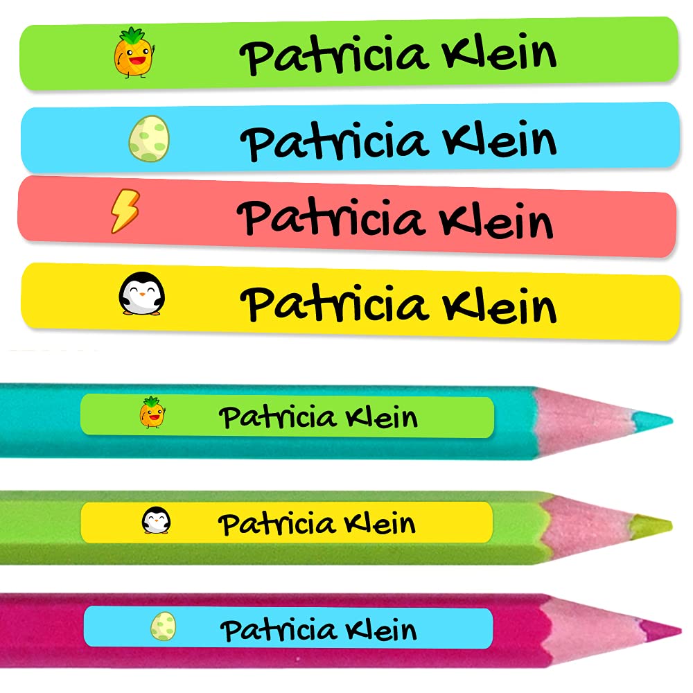 Personalised labels Waterproof Vinyl Stickers, Pack of 50, Custom-made Labels for Kids, Ideal for School & Kindergarten, Stick to Any Surface, Mini Size 4.6x0.6 cm, Resistant to Microwave & Dishwasher