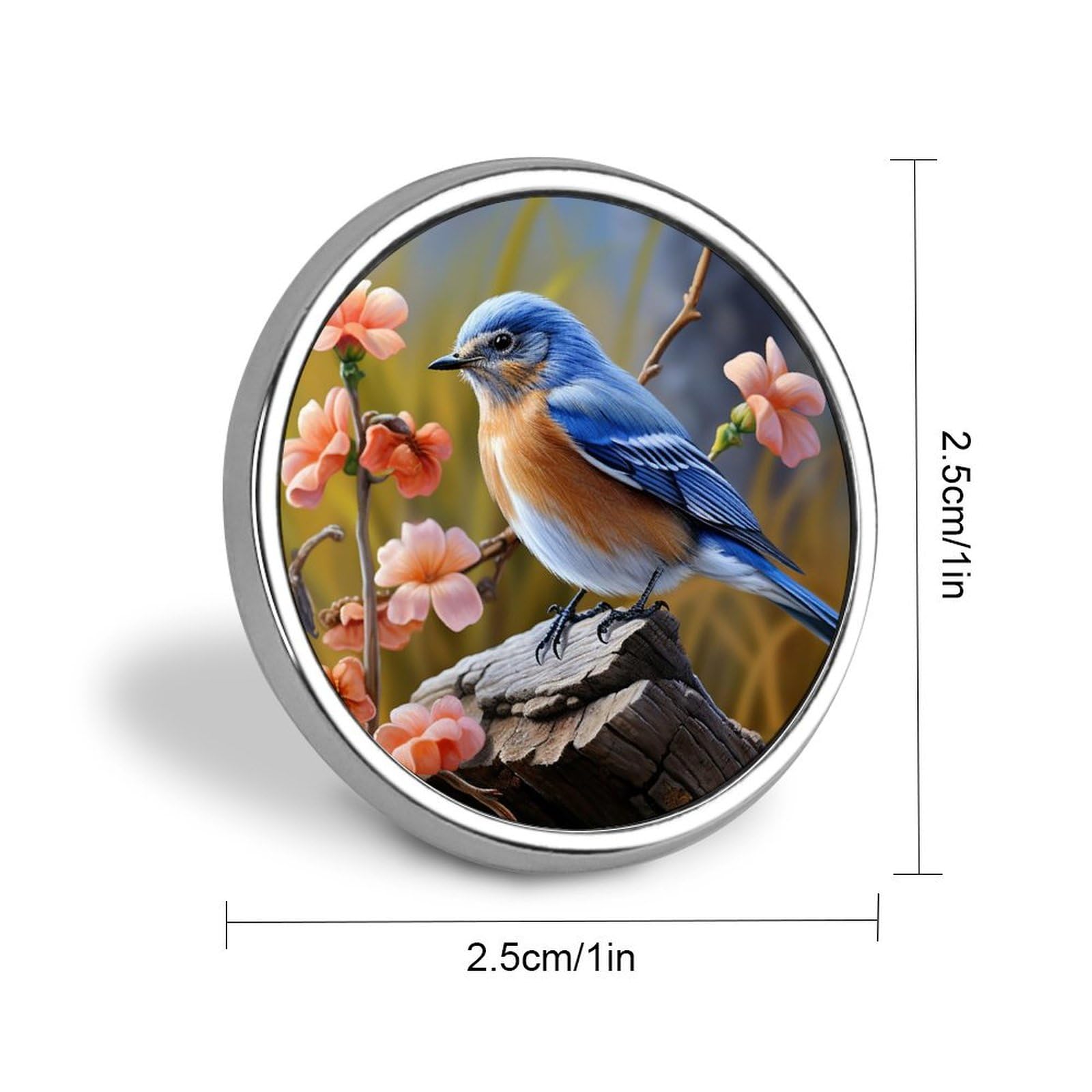 Aluminium Alloy Round Badge Brooch Pins for Men Eastern Bluebird Brooches Elegant Pin for Women Fashion Button Badges Brooch Badge for Hats Jackets Shirts