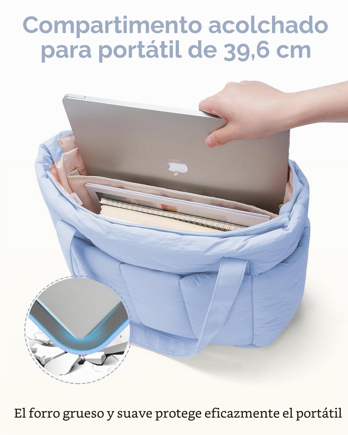 Narwey Bolso Tote Mujer Acolchado Grande, Puffer Tote Bag de Trabajo y Deporte con Cremallera y Compartimentos para Portátil, Bolso de Mano y Hombro Ligero para Escuela, Universidad y Viaje