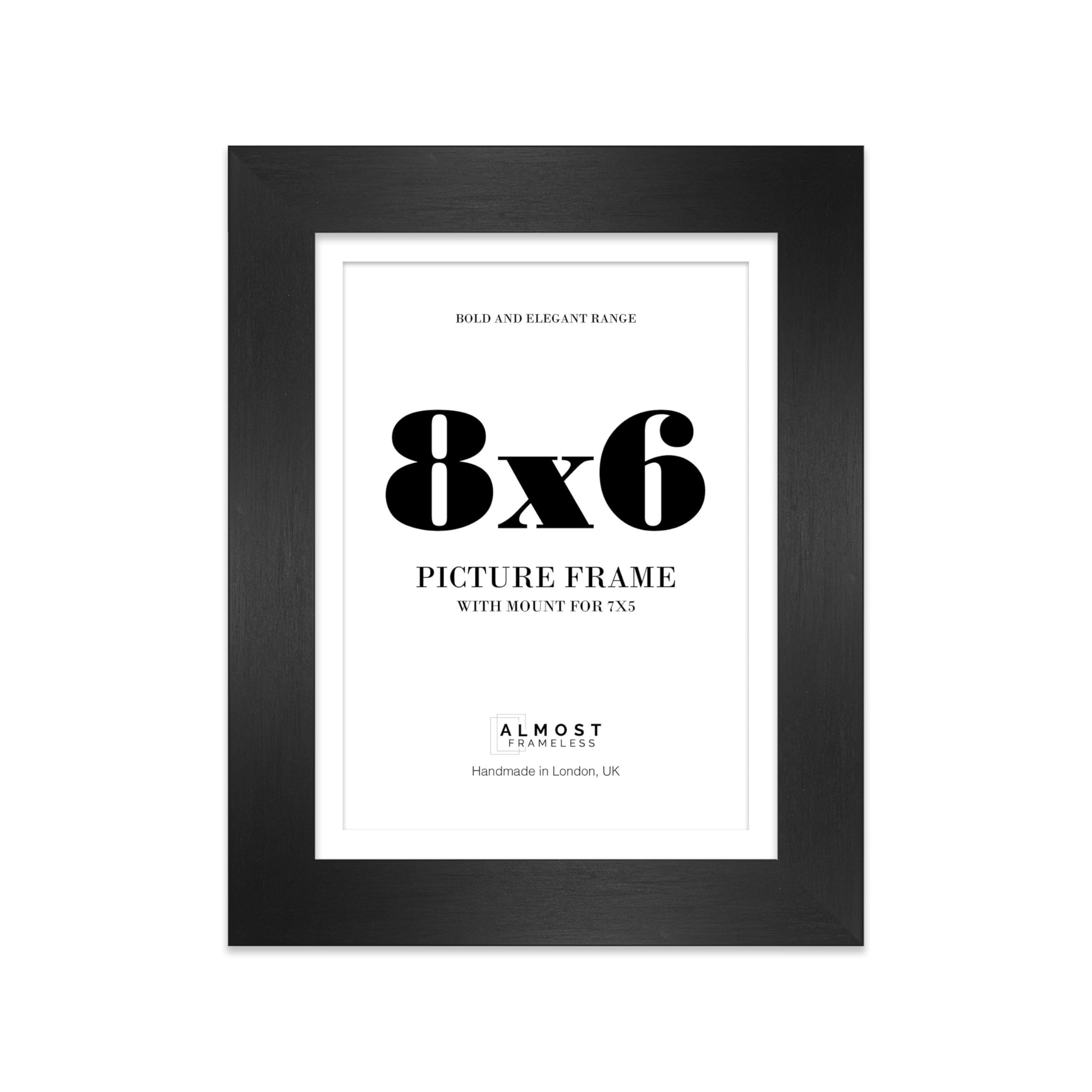 8x6 Black Frame With Mount for 7x5 Pictures 28mm Edge Portrait and Landscape Display with Wall Hooks and Kickstand, 1 Pack