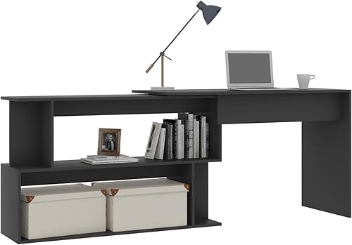 Miniatura 9 de Escritorio esquinero negro para computadora de 78.7 x 19.7 x 29.9 pulgadas, madera de ingeniería, mesa de escritura, estación de trabajo para