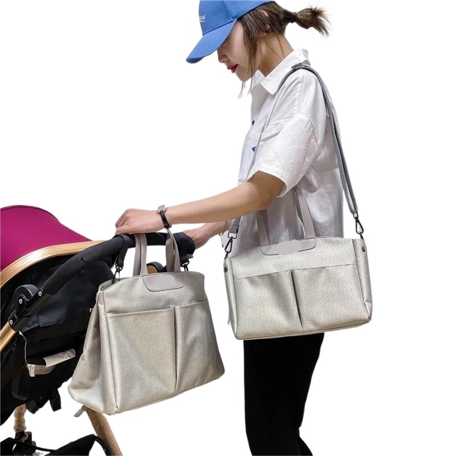 Bolso Carro Bebe Bolsa de mamá Gris Minimalista y Moderna de Mano de Gran Capacidad, Bolsa for Cuidado Maternal y Infantil, Bolsas de Almacenamiento de pañales for biberones(Gray)