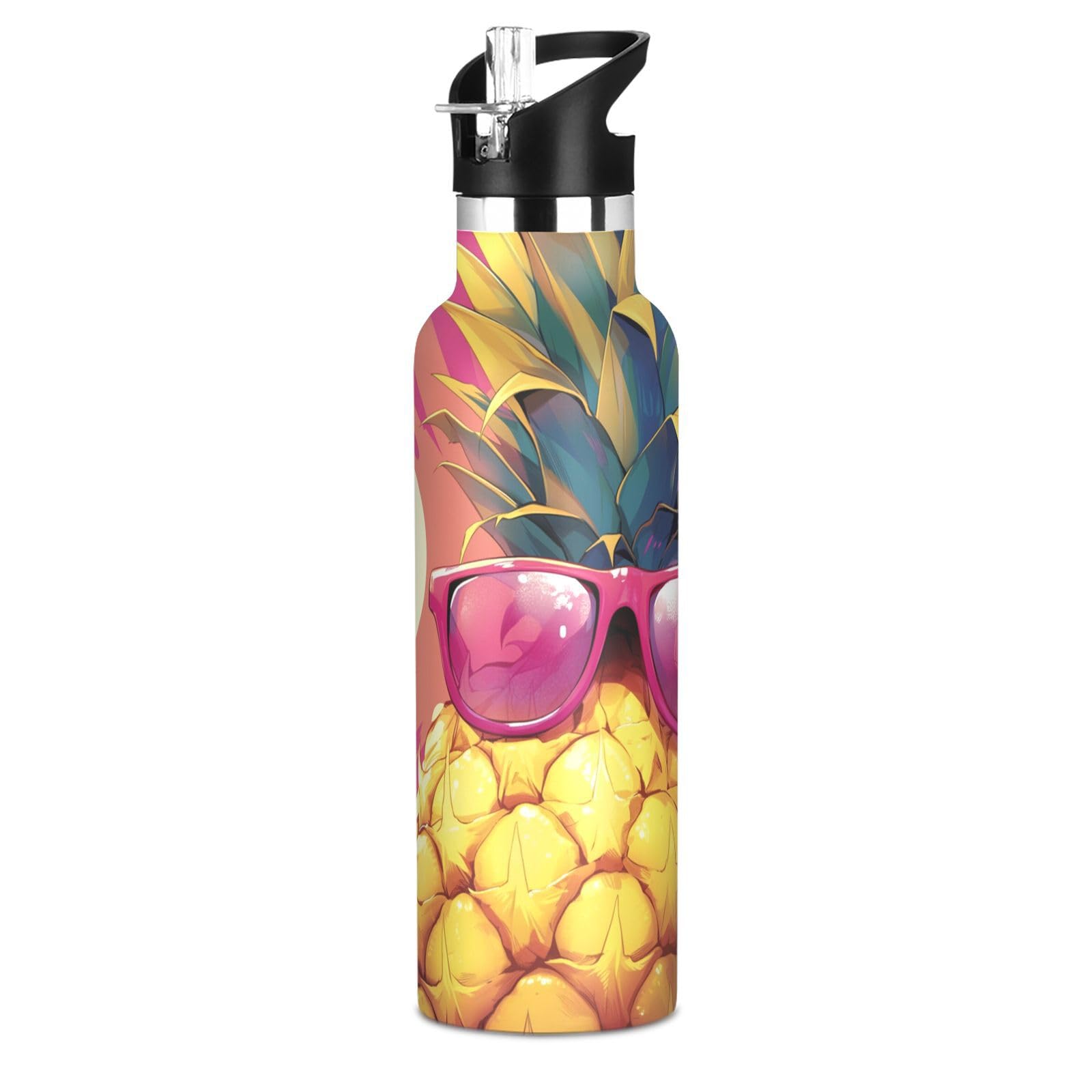 Kaaviyo Boys Pattern Stylish Pineapple Fun Sunglasses Water Bottle Stainless Steel Jug Insulated Vacuum Cup For Girls(600Ml)