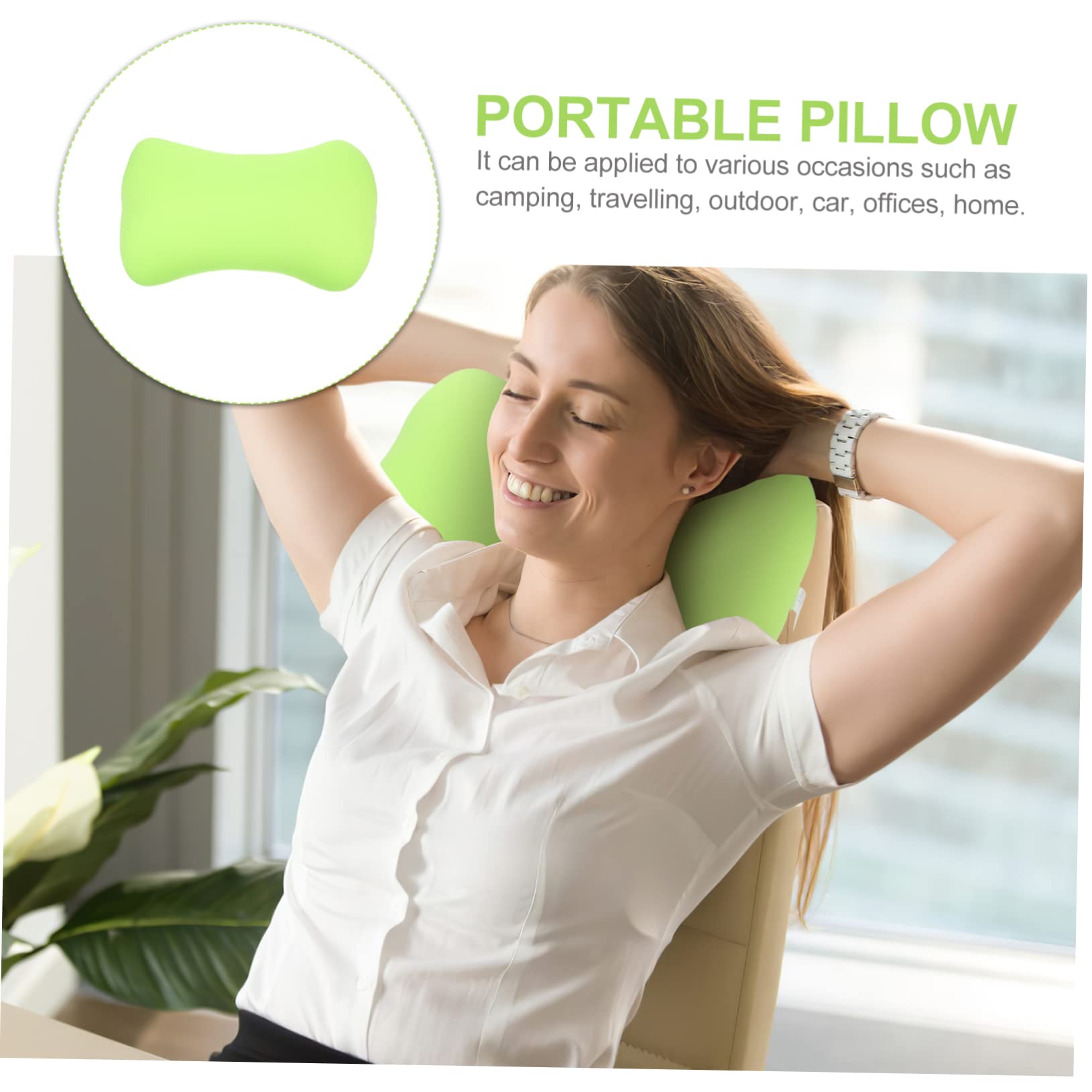 ULTECHNOVO Almohada Cuello Portátil Forma de Hueso, Espuma de Partículas, Tamaño Mini, Color Verde, Ligera y Resistente al Desgaste, Accesorio de Camping y Oficina para Descanso y Siesta