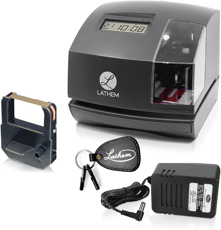 Máquina de relojería y sello de documentos Lathem 1600E, gris carbón | Sistema de entrada y salida de relojes para empleados para pequeñas empresas, tarjetas de tiempo Tru-Align