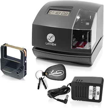 Lathem 1600e Time Clock Punch Machine & Document Stamp, Time Keeping System with Tru-Align Cards 5.7 X 6.3 X 7.2 Charcoal Gray