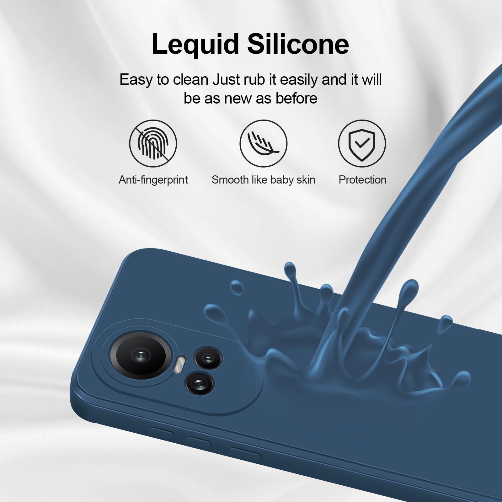 GiiYoon Cover per Oppo Reno 10 5G / Reno 10 Pro 5G Custodia in Silicone, Custodia Antiurto Case Sottile in Silicone TPU con Strato Interno in Fibra e Protezione della Fotocamera, Blu - 4
