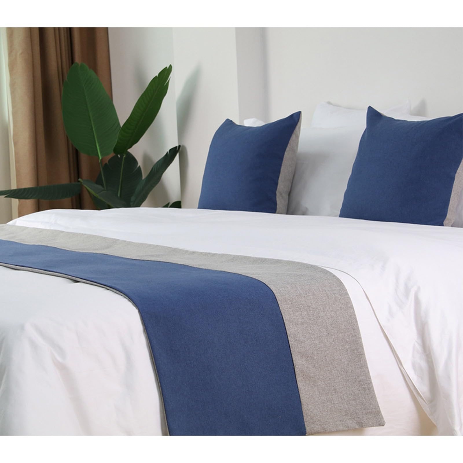 Écharpe de lit luxueuse patchwork bleu foncé pour literie haut de gamme