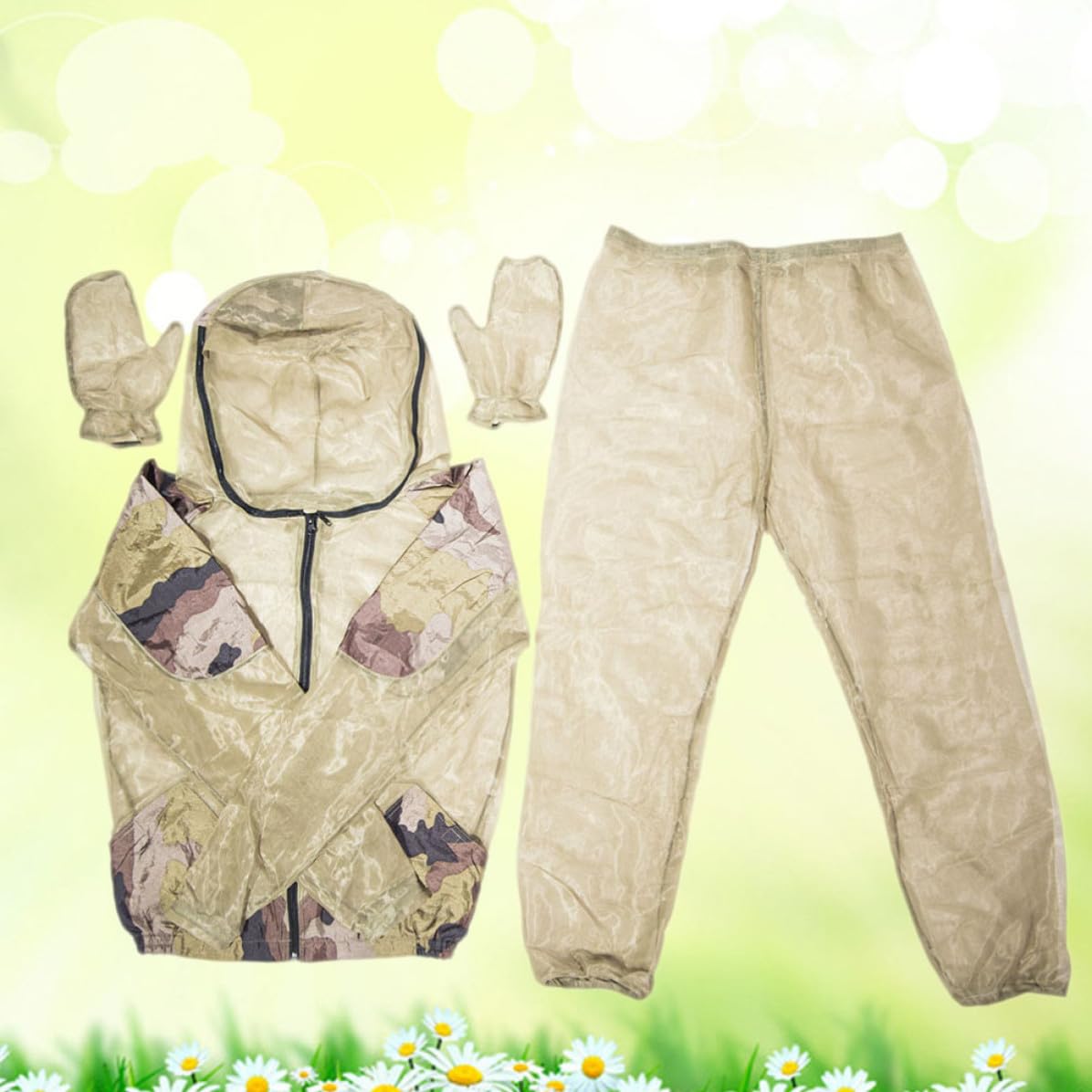 Combinaison 3 Pièces en Maille Khaki pour Randonnée | Tissu à Mailles Ultrafines, Taille Ajustable S 160-175cm et L/xl 175-190cm, Ensemble Unisexe