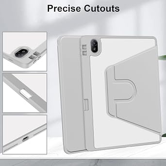Rotating Case for Huawei MatePad SE 11 Inch Grey | with Pencil Holder, 360° Rotation Stand Shockproof Clear Back Cover, Auto Wake/Sleep