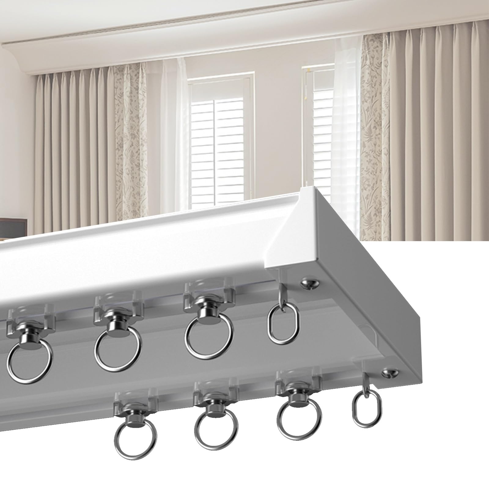 Curtain Conjoined Double Track, Ceiling Or Wall Mounting Heavy Duty Curtain Rails, Silent Sliding Ceiling Curtain Rail, for Curtains, Room Divider Curtain Rods (Color : White, Size : 140 CM(4.59FT)