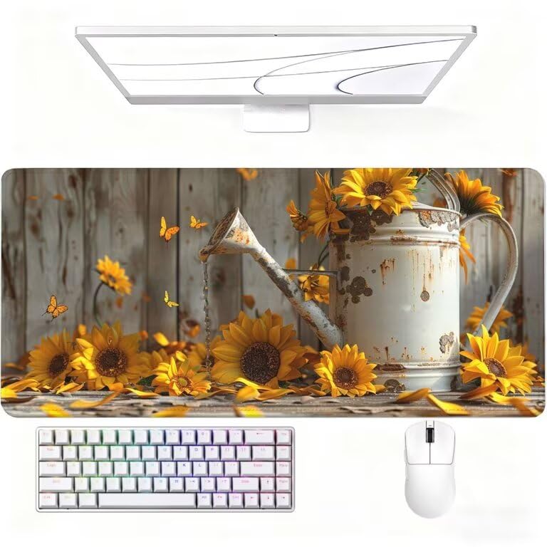 Podkładka pod mysz Słonecznik Dywan Biurko 1200 x 600 x 3 mm Podkładka pod mysz do gier Wazon Kwiaty Podkładka pod mysz Trwała gumowa podstawa Wodoodporna i antypoślizgowa Akcesoria komputerowe