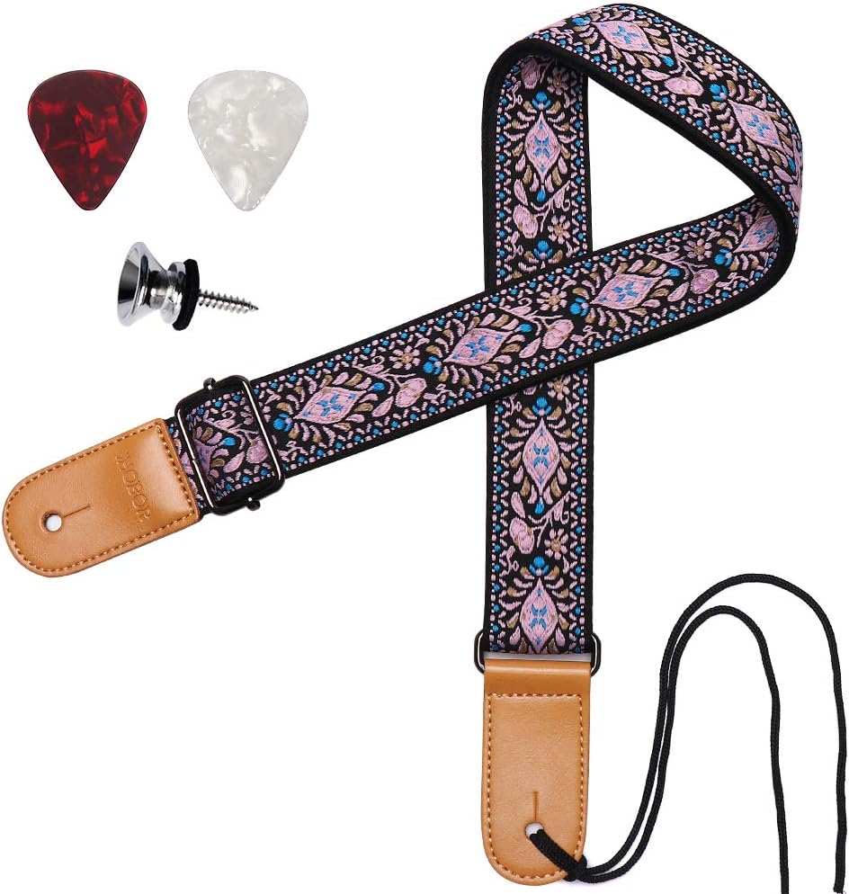 Ukulele Strap, Hawaiian Jacquard Pink Flower Ukelele Shoulder Strap, Suitable for Soprano Concert Tenor Baritone String Instruments