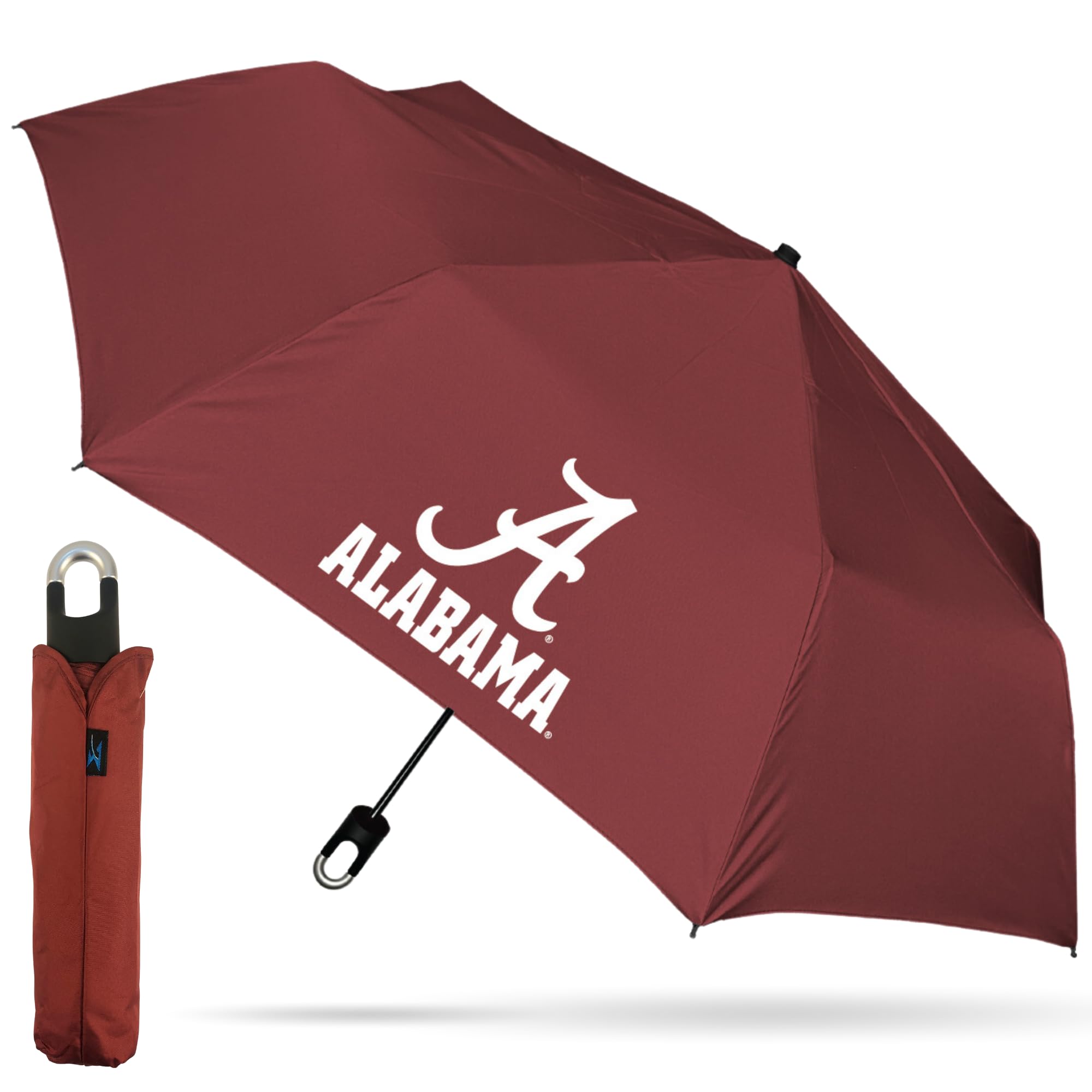 Storm Duds Mini Compact Storm Umbrella - NCAA Logo 42” Coverage, Folds to 11 Inches- Swivel Clip on Handle - Water, Wind & Rust Resistant, and