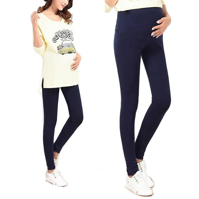 Navy Blue Thin Summer Pregnancy Belly Maternity Leggings with Adjustable Elastic Waist for Pregnant Women