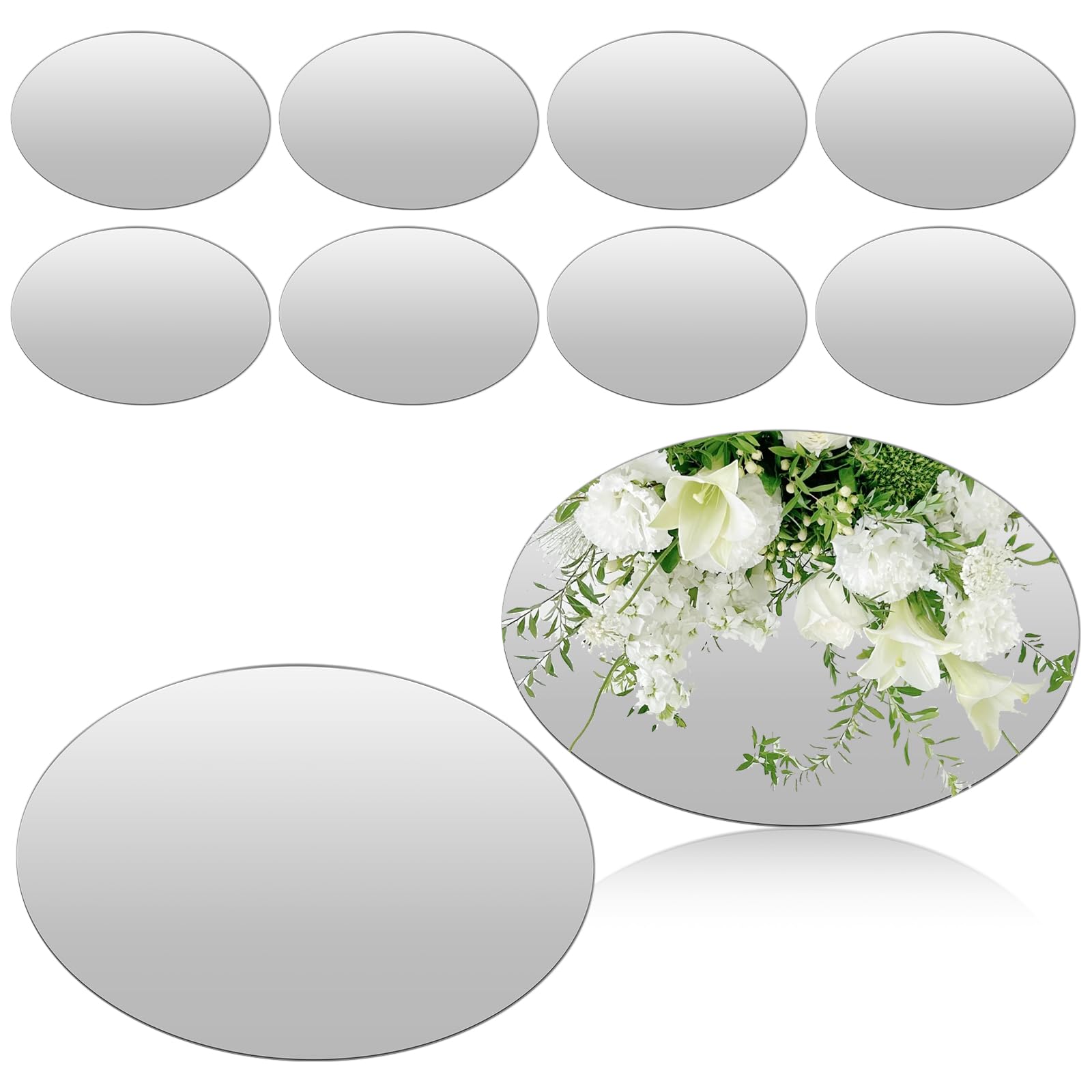 DJAPWPX 10Pcs Round Mirror Plate 7.87 Inch Acrylic Circle Mirror Tray Circle Mirror Candle Plate Self Adhesive Mirror Sticker Mirror Wall Sticker Décor for Table Centerpiece Coffee Table(Silver,10)