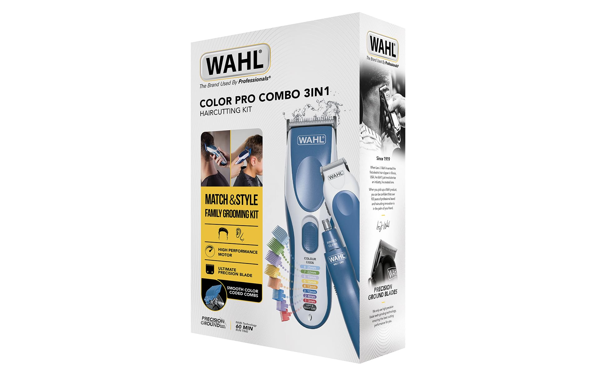 Wahl Color Pro Combo 3in1, tondeuse à cheveux pour hommes, kit de coupe familiale, rasoir de tête, tondeuse à cheveux pour hommes avec tondeuse à barbe, tondeuse à nez, tondeuse personnelle