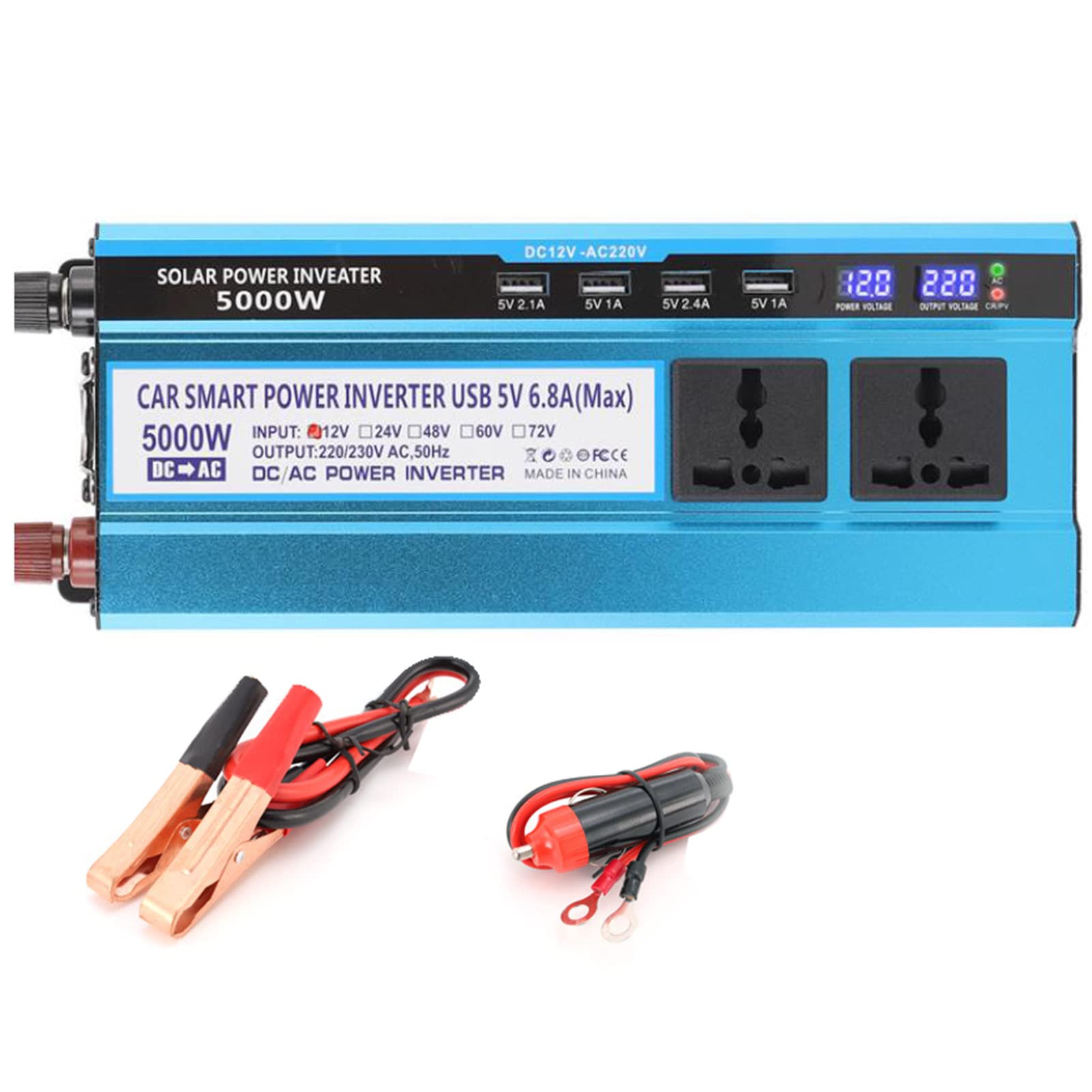 DC 12V 24V 48V 60V bis 220V Modifizierter Sinus Wechselrichter 3000W 4000W 5000W Fahrzeug Heimstrom Spannungswandler mit Doppelter Digitaler Anzeige,5000W-48V