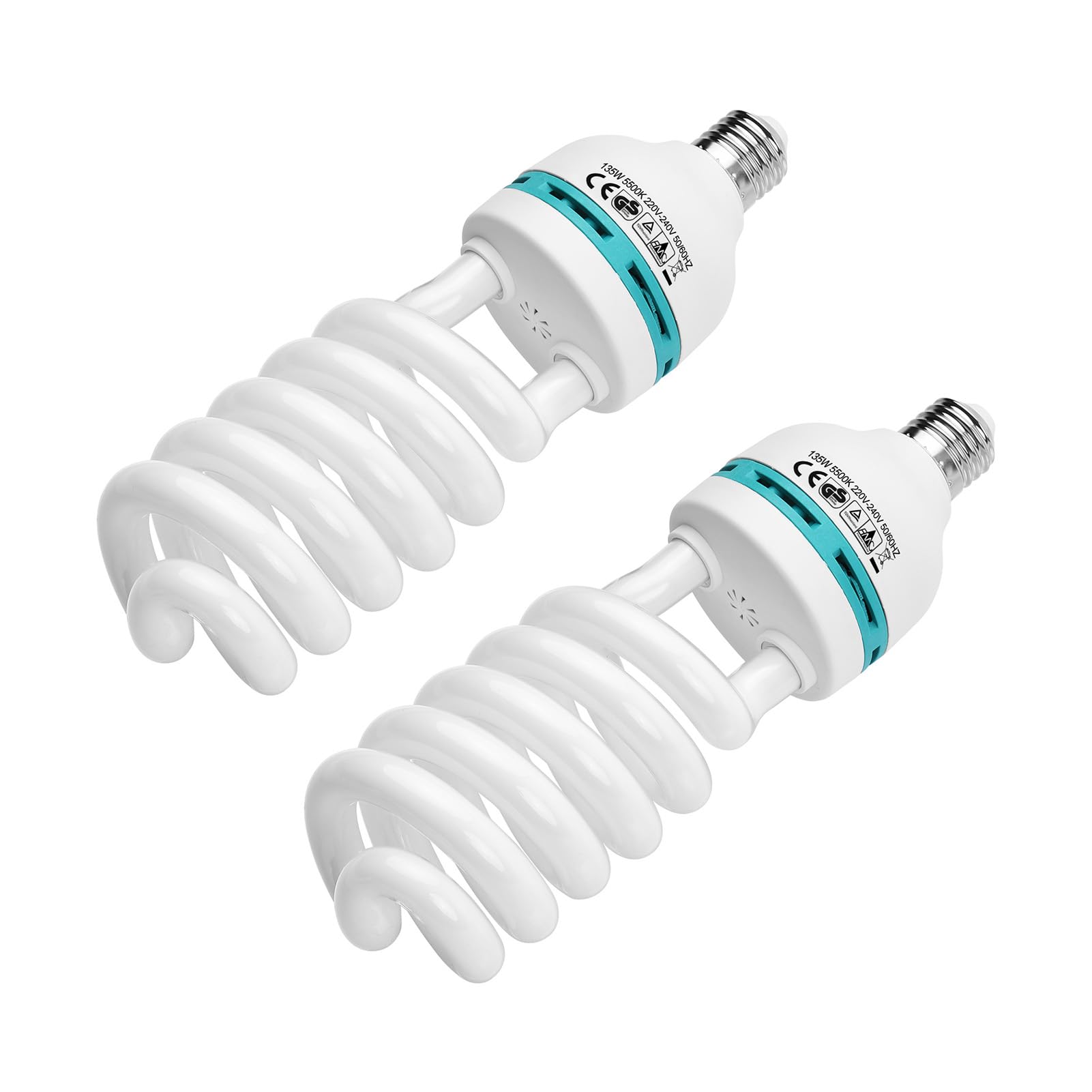 Andoer Bombilla fluorescente espiral de 135 W, 5500 K, luz diurna, casquillo E27, ahorro de energía, para estudio/vídeo/fotografía, 2 unidades