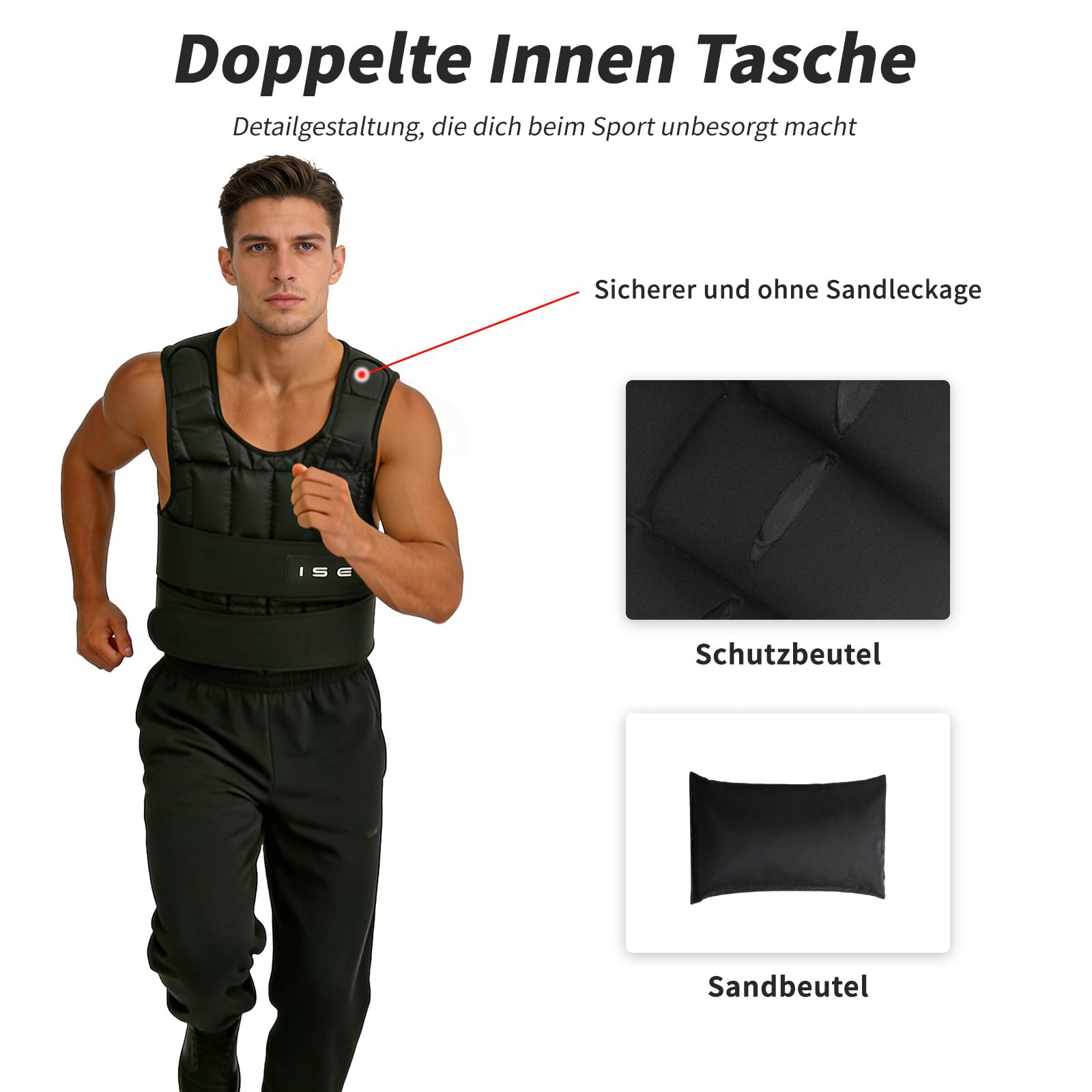 ISE Verstellbare Gewichtsweste 10/15/20KG zum Muskelaufbau u. Krafttraining | Weighted Vest | Laufweste Damen & Herren | Fitness Trainingsweste