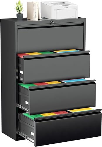 Miniatura 10 de Greenvelly Archivador de 2 cajones, archivador lateral negro con cerradura, archivadores de oficina para tamaño legalcartaA4F4 con archivos