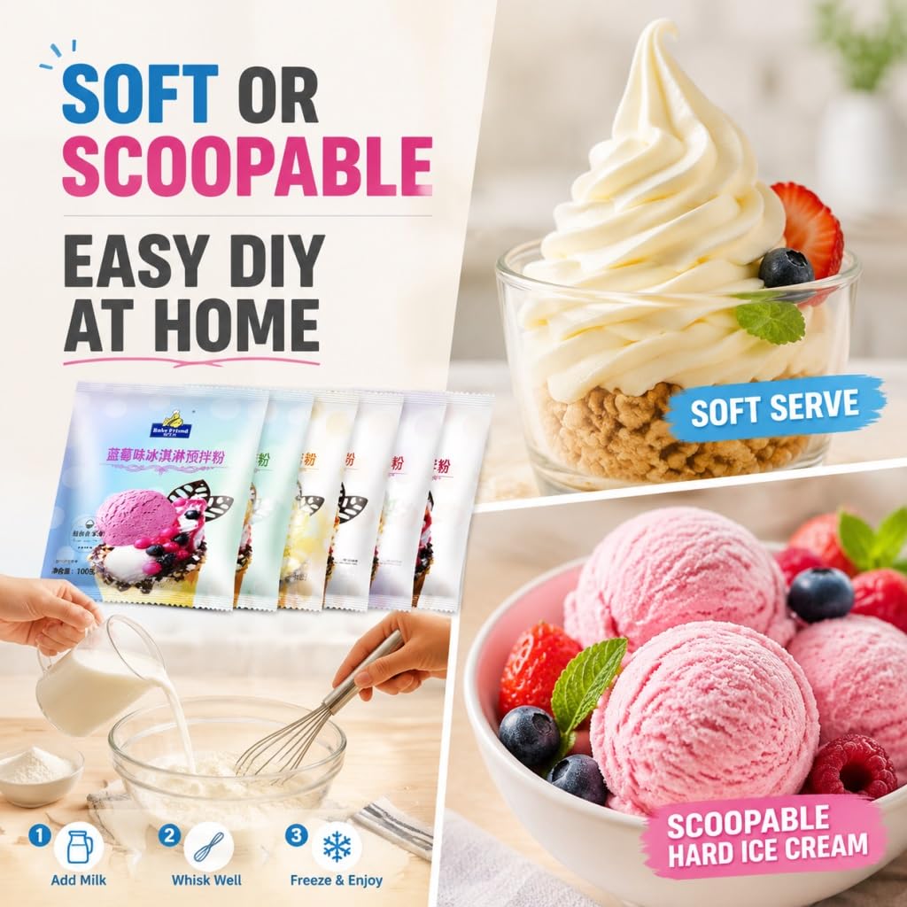 Mezcla Casera De Helado En Polvo: 7 Sabores, Paquete 100 G For Casero Blando/duro, Fácil Usar
