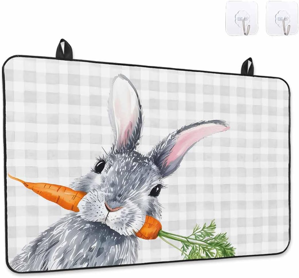 Easter Stove Top Cover Bunny Stove Cover for Electric Stove Top Rabbit Carrot Grey Plaid Glass Cooktop Covers Anti-Slip Mat Heat Resistant Countertop Protector Kitchen Spring Holiday Decor 36"x21"