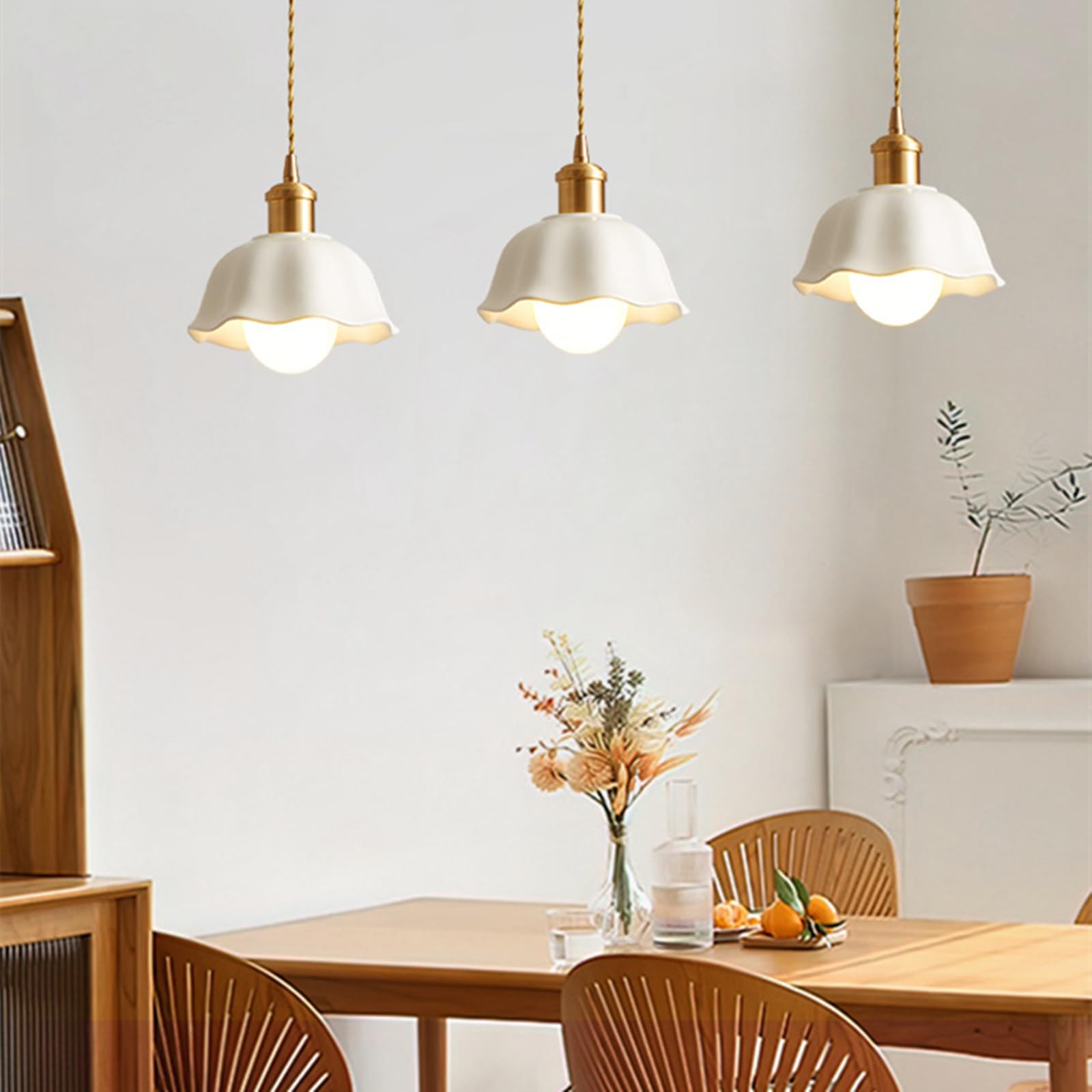 Lámpara Colgante de Cerámica Blanca,Luz Colgante de Techo de Latón E27 Industrial Vintage,Lámpara de Araña para Salón Cocina Pasillo Comedor(2 Pack)