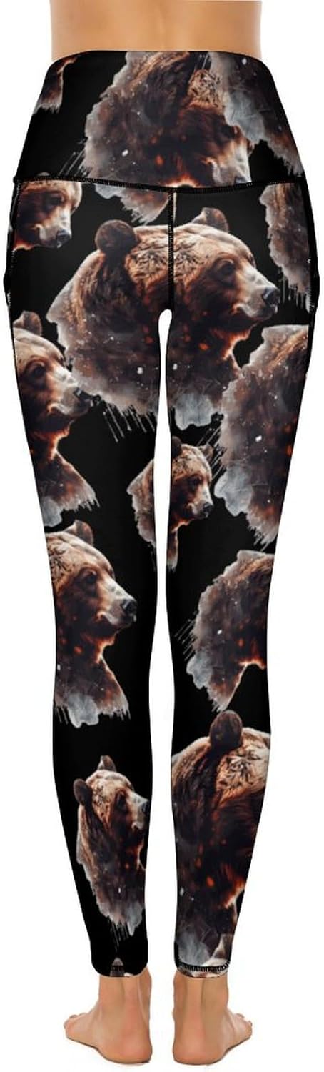 Wild Animal Bear Watercolor Women's Yoga Pants Leggings with Pockets High Waist Compression Workout Pants