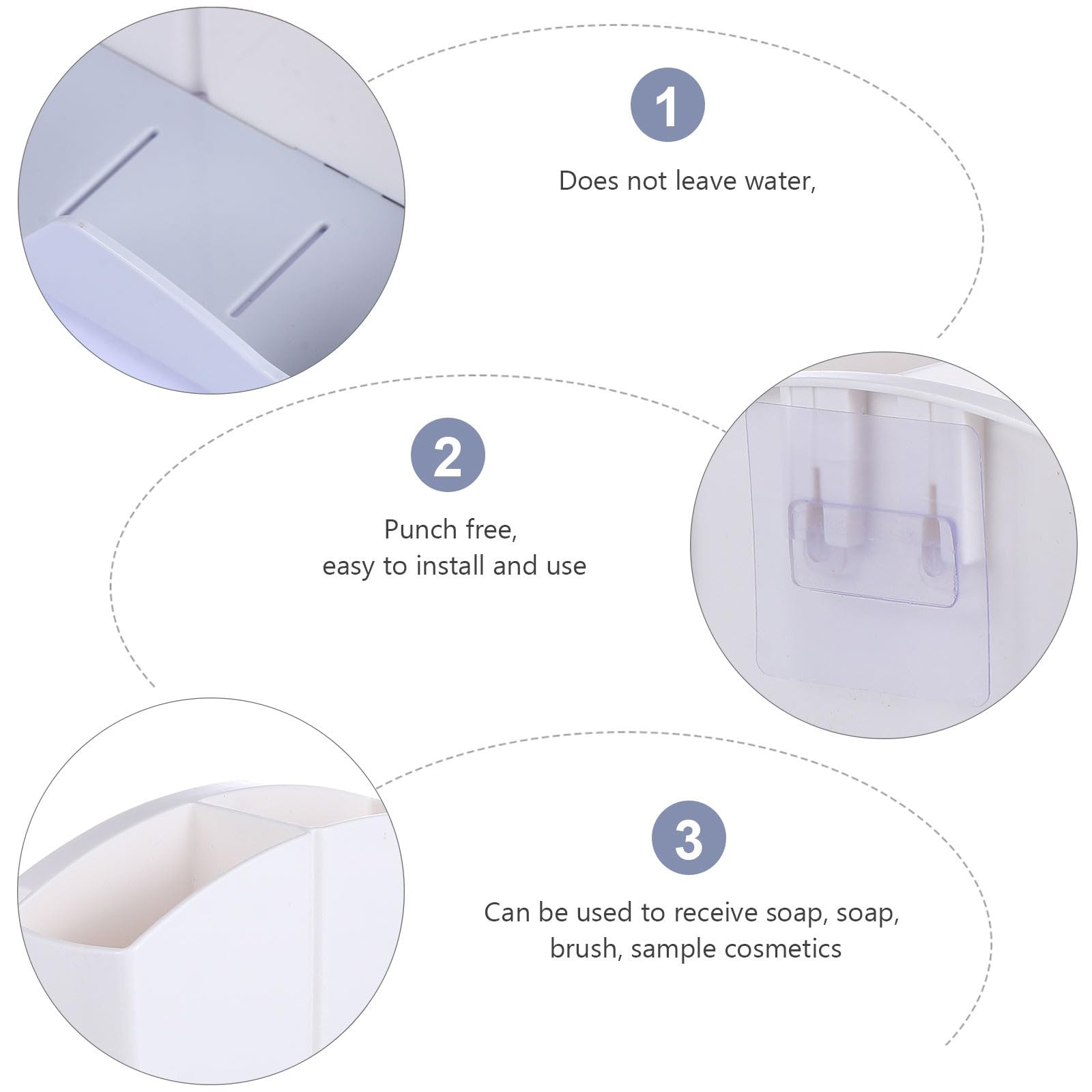BESPORTBLE Porta Spazzolino da Denti da Parete Multifunzione in Abs senza Perforazione Scatola Porta Pettini e Portaoggetti per Bagno Fori di Drenaggio e Adesivo Resistente per