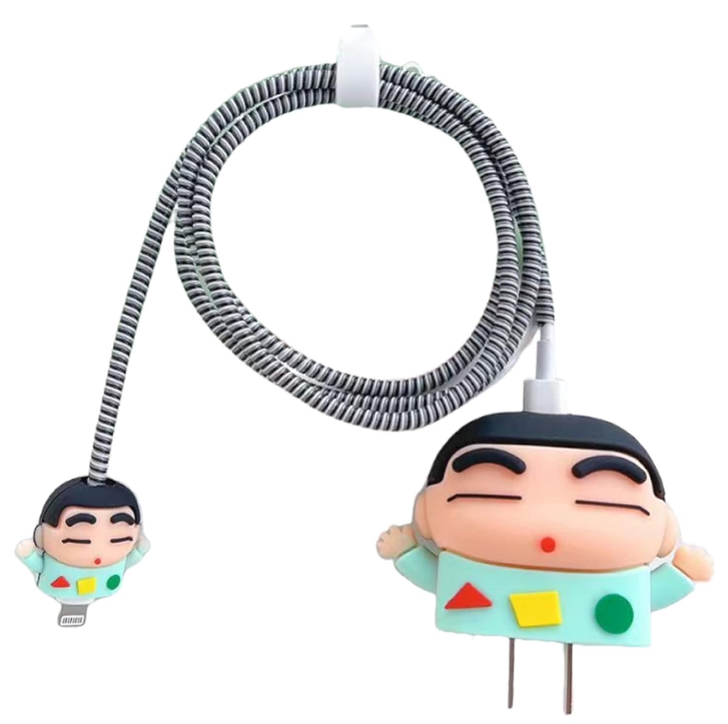 KHRCartoon 3D Design Protective Case Compatible with 18-20W iPhone USB-C Power Adapter Charger, Cute Cartoon Lightning Cable Case for iPhone Charger Full Protection Cover (Green Shinchan)