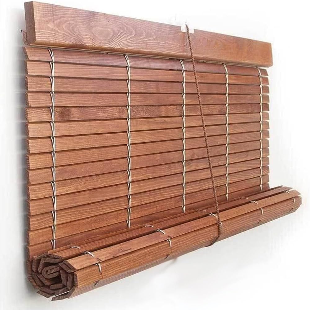 Stores enrouleurs en Bois Couleur Cerise Vernie– Portes et fenêtres – Installation Facile – PERTONI TENDE (Hauteur 130cm x Largeur 80cm)