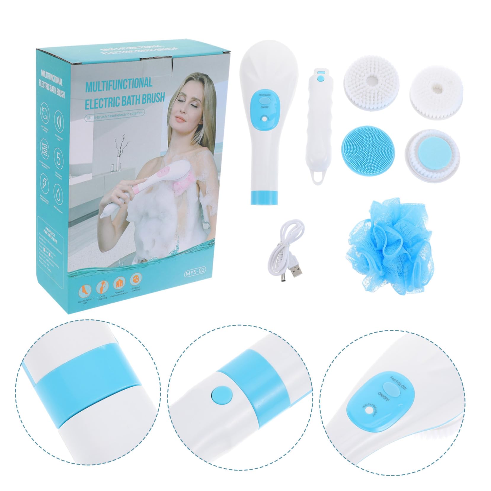 Spazzola Elettrica da Bagno Girevole Manico lungo USB Ricaricabile