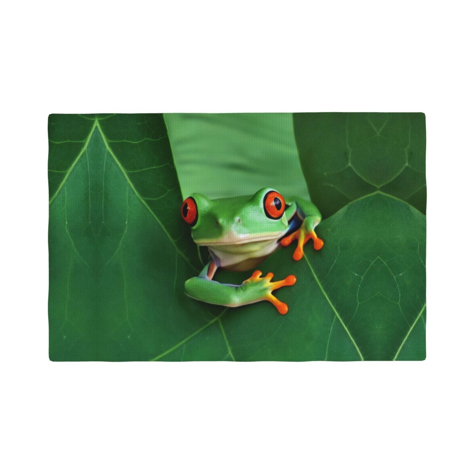 Cute Frog Imitation Linen Placemat – Elegant Double-Sided Printed Table Mat for Home, Dining, Weddings