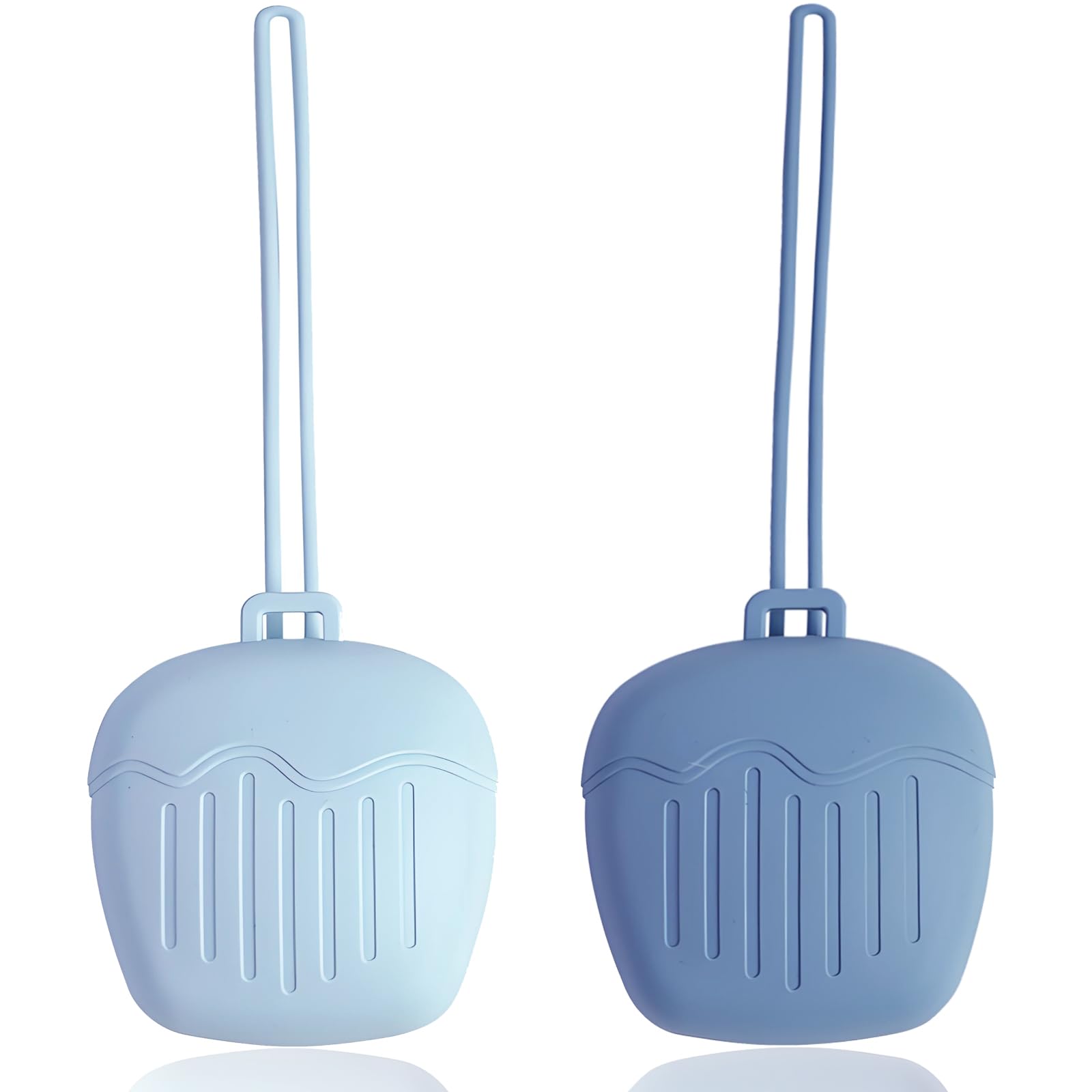 Lot de 2 étuis en silicone pour tétine - Anti-fuite et portable - Avec laisse, sans BPA, pour garçons et filles - En forme de pomme - Bleu/gris bleu