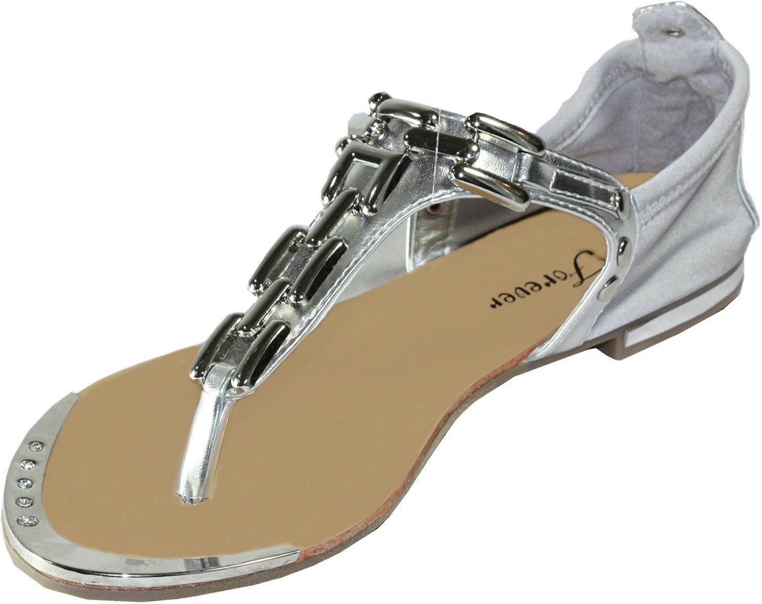 silver t strap sandals