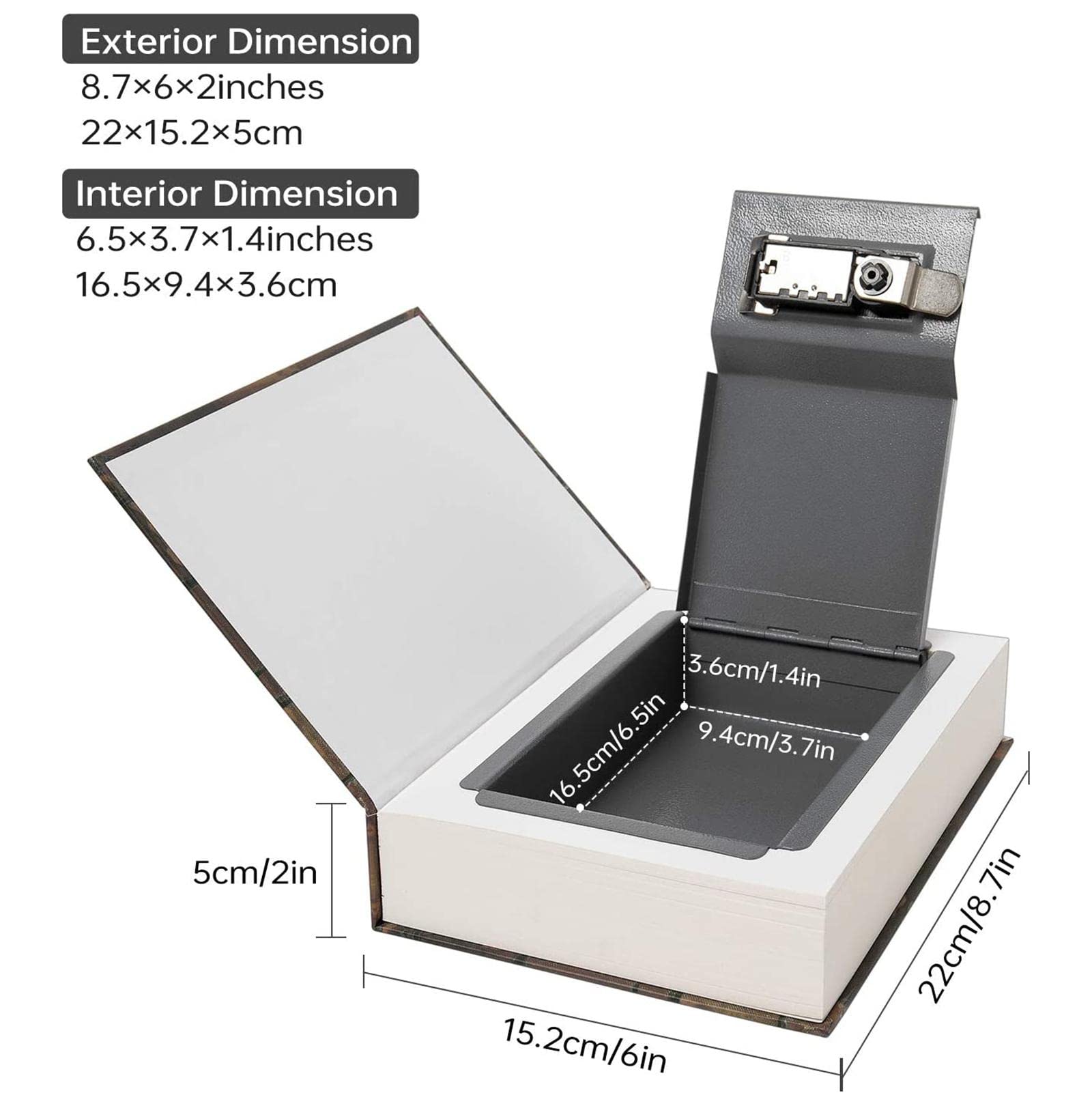 Buchtresor mit Zahlenschloss Buchsafe Tresor für Geld und Schmuck Buch-Safe Kombinationsschloss echte Papierseiten getarnte Geldkassette,Beige-combination lock