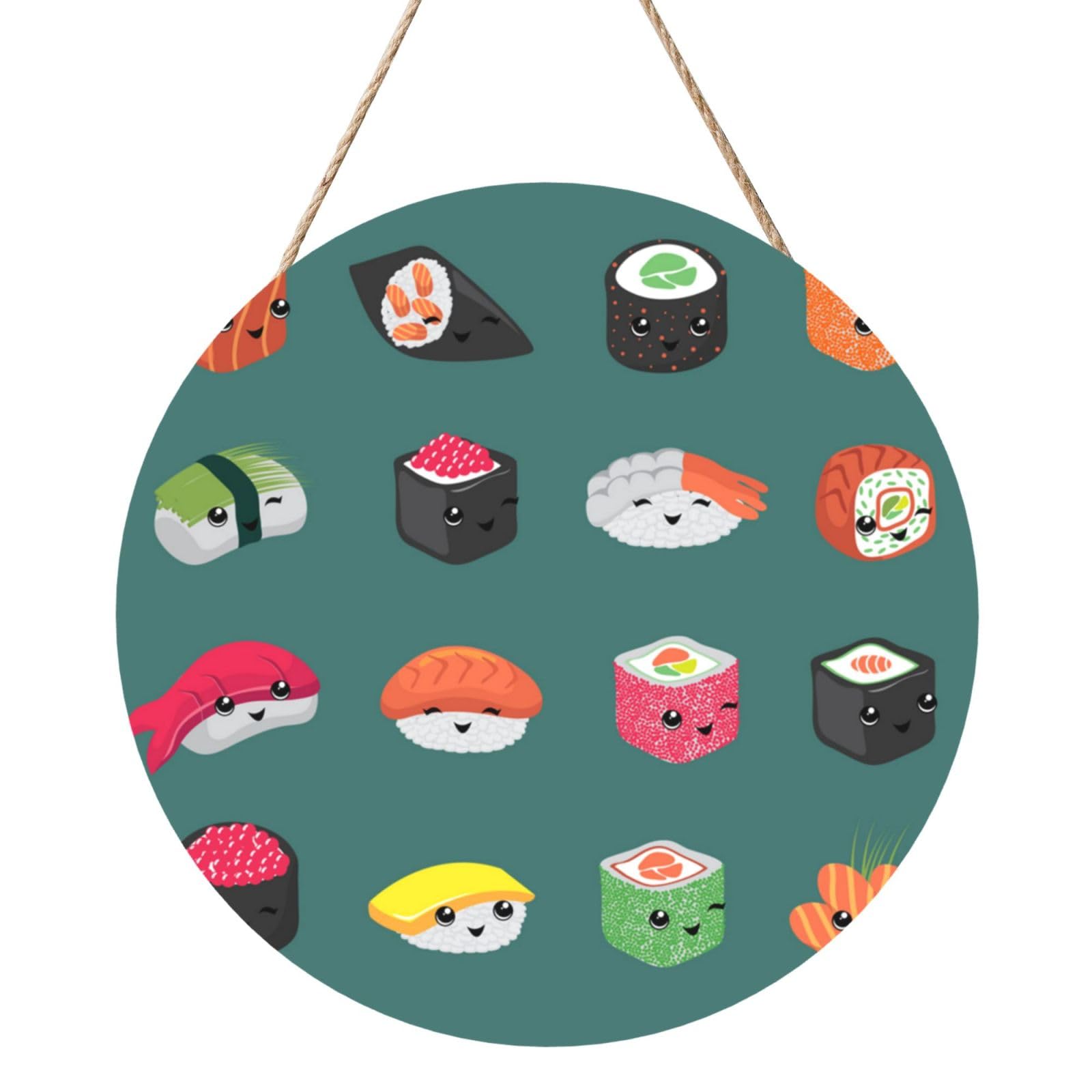 Sushi, Round Wood Panel Painting 12 in, Wall Hanging Painting For Home