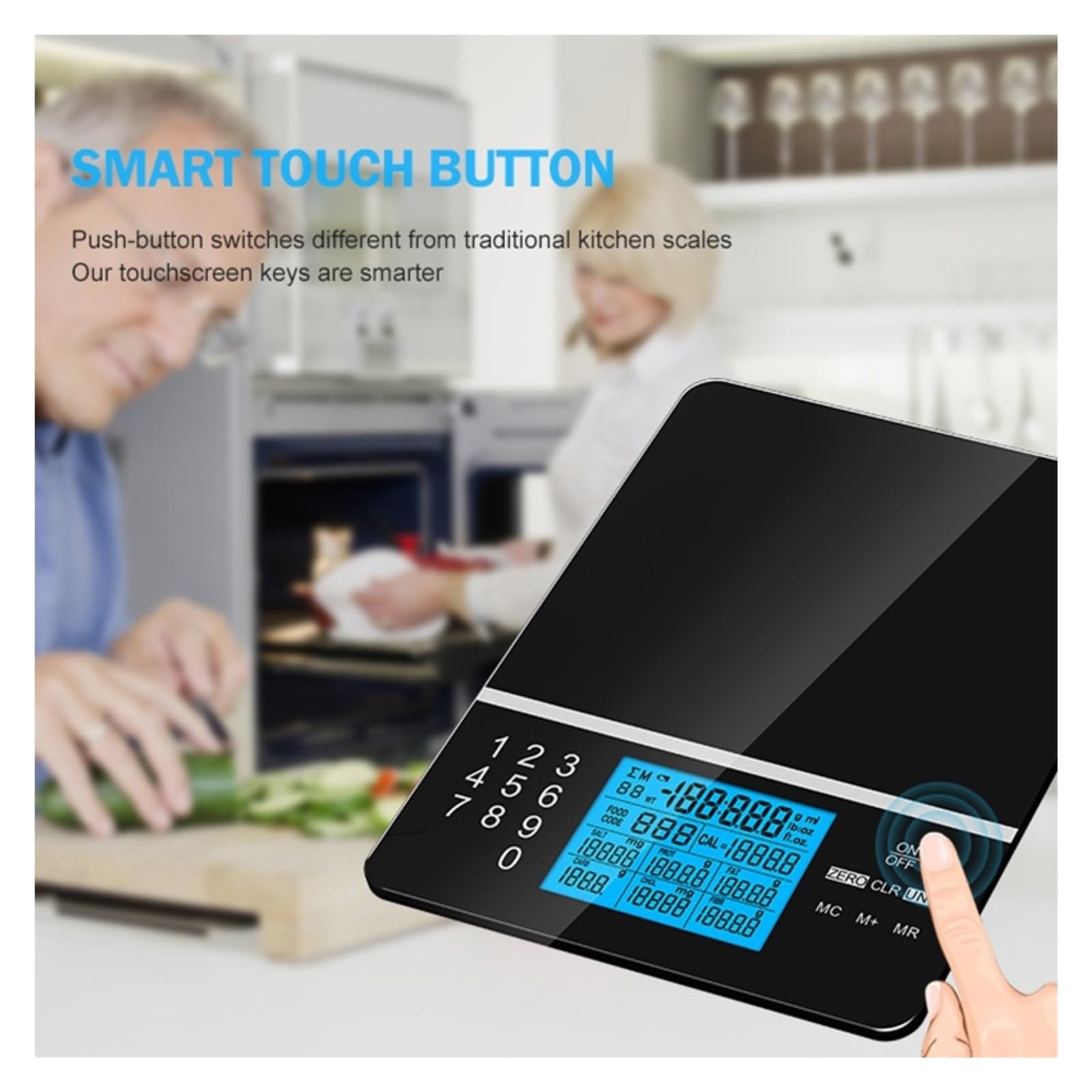 Bilancia digitale, Bilancia nutrizionale intelligente da 5 kg, bilancia digitale per alimenti touch screen in vetro temperato impermeabile per cottura al forno