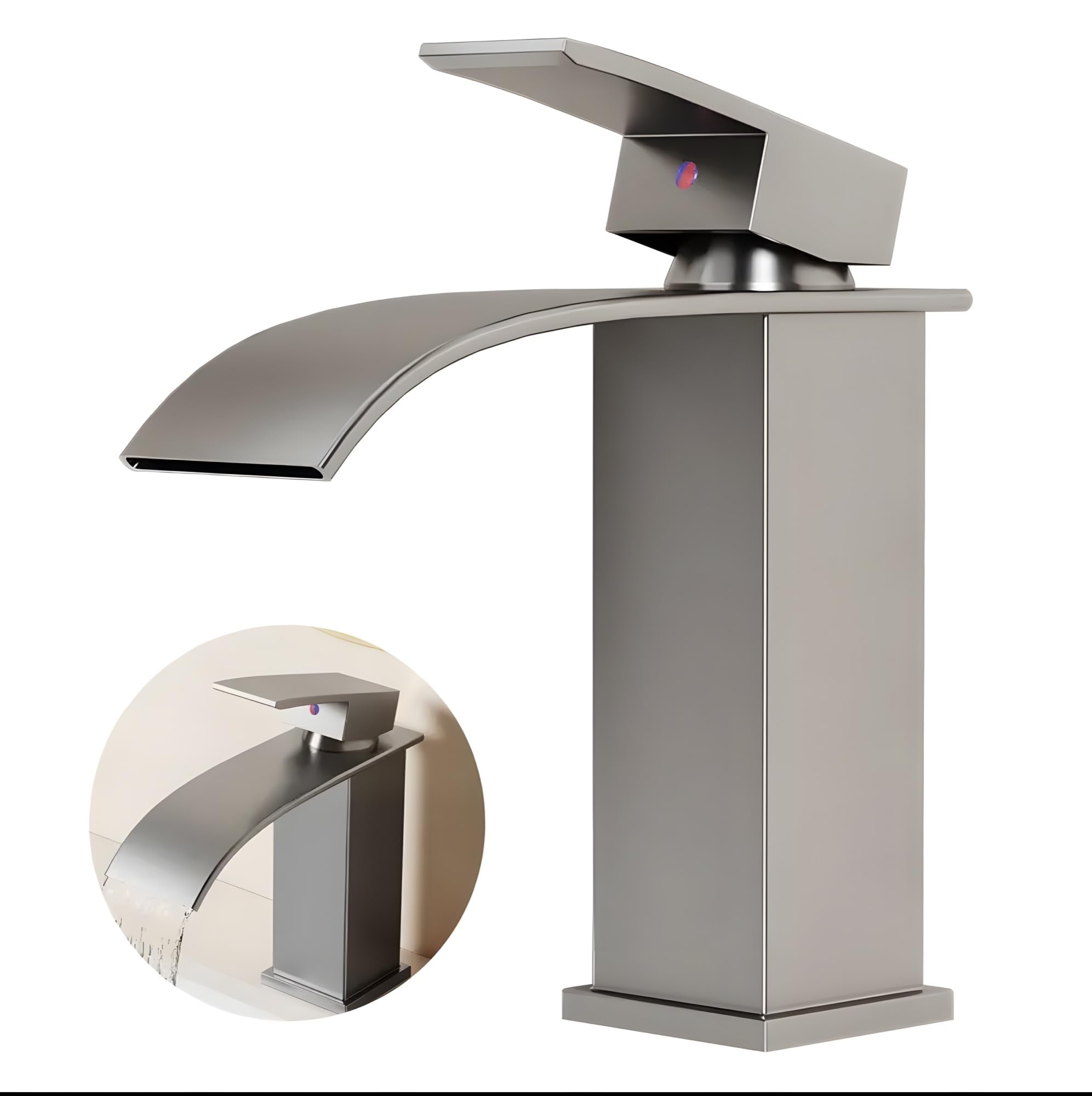 Dark Grey Small Waterfall Faucet Waterfall Single Lever Basin Mixer Waterfall Short Black, SS Material, for Bathroom Washbasins Toilets 7 Inches Height.-image-20