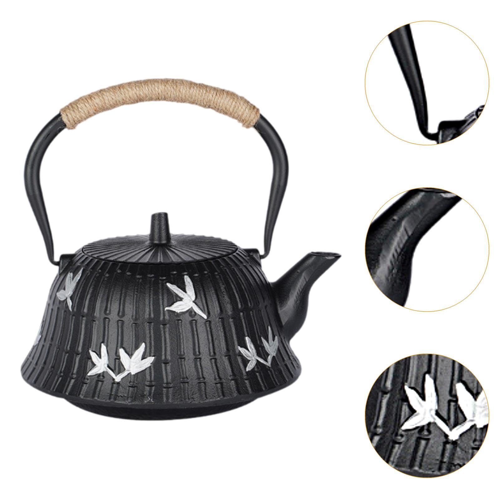 Tetera Tetera de Hierro Fundido Tetera Tradicional para Té Tetera Reforzada con Esmalte Uso Resistente Material de Adecuada para Hotele, Líneas Verticales, Individual