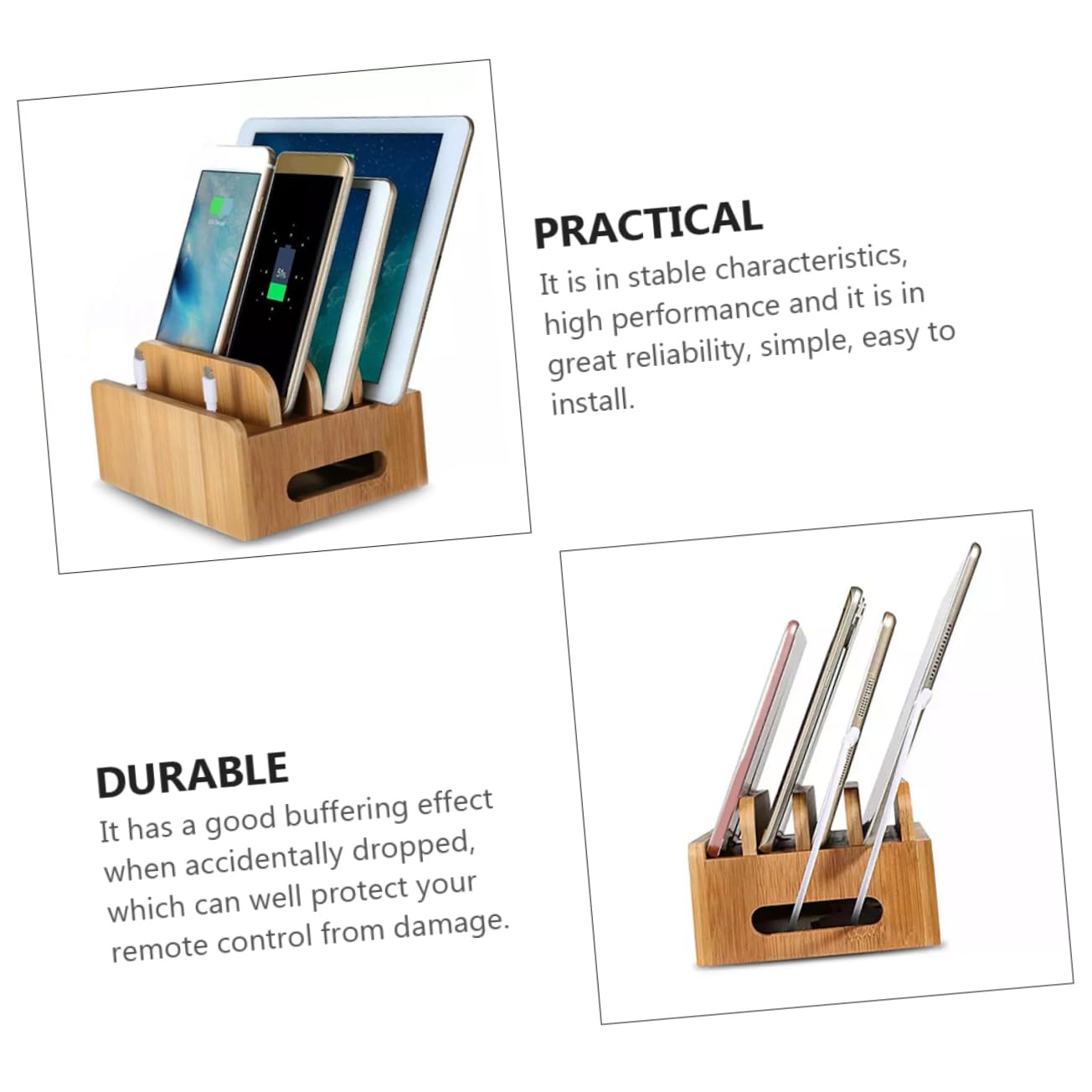 GALPADA Stazione Ricarica in Legno con Organizer USB per Cellulari e Tablet Supporto Scrivania Multi Scomparto per Dispositivi Elettronici Base Salvaspazio per e Caricabatterie Cellulari